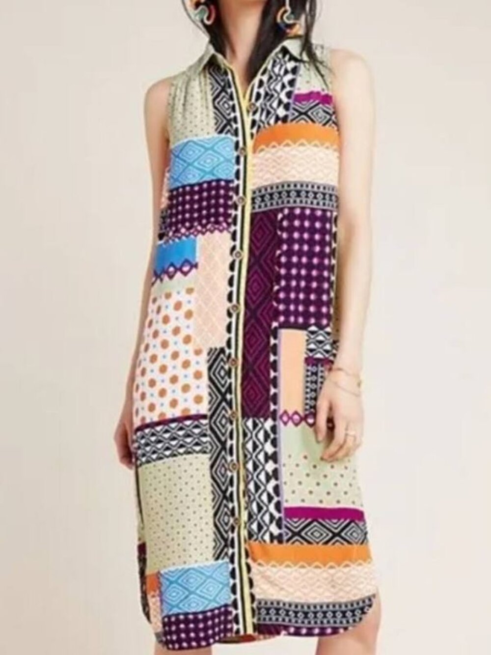 Anthropologie Everyday Patchwork Dress Floral Boho Size 6